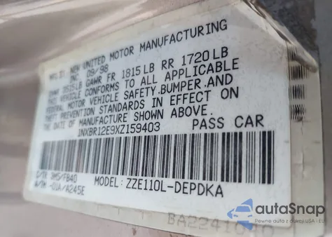 1999 Toyota Corolla Ce from USA, damaged, VIN 1NXBR12E9XZ159403